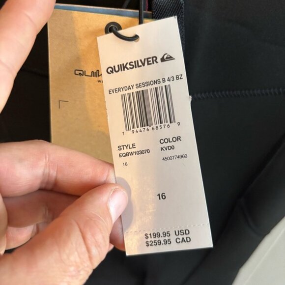 Quiksilver NWT 4/3 Back-Zip Wetsuit WarmFlight Eco Velvet Black Youth 16B *NOTE - Picture 9 of 16